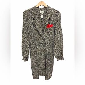 Vintage Leslie Fay Wrap Dress Size 14 Black White Abstract Midi Pockets